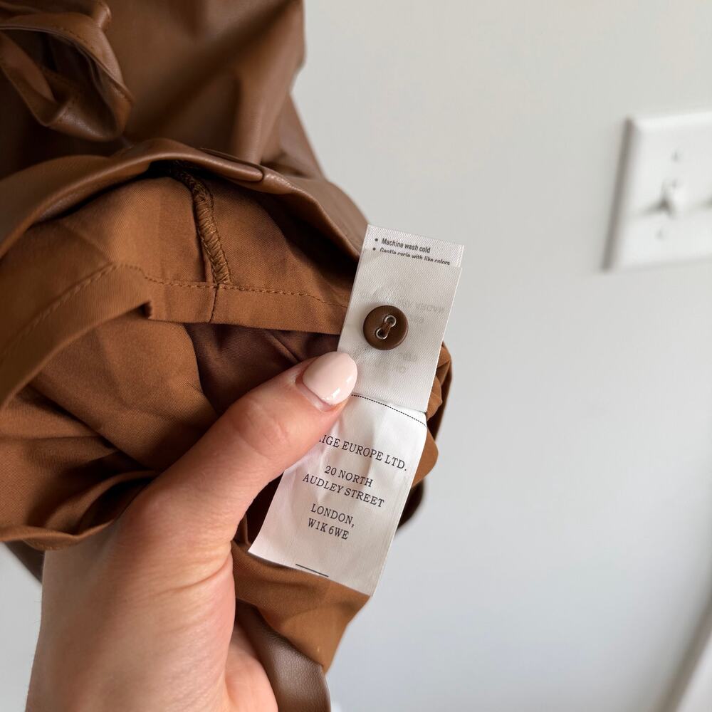Paige Mayslie Faux Leather Button Front Belted Mini Dress Brown XL - Picture 9 of 11